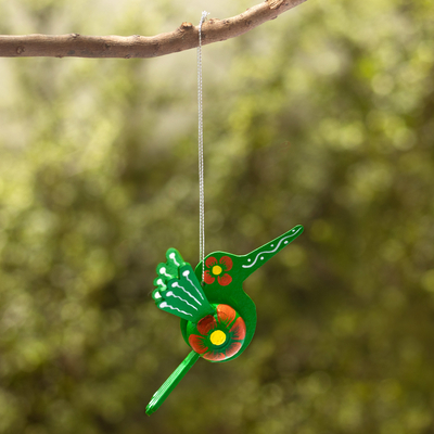 Wood ornament, Emerald Hummingbird