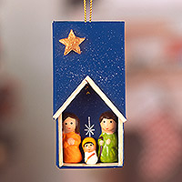 Eco-friendly nativity ornament, 'Blue Nativity Night' - Eco-friendly Blue Nativity Christmas Ornament