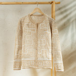 Alpaca blend sweater, 'Cultural Lines' - Beige Alpaca Blend Buttoned Sweater with Geometric Motifs