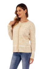 Alpaca blend sweater, 'Cultural Lines' - Beige Alpaca Blend Buttoned Sweater with Geometric Motifs