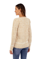 Alpaca blend sweater, 'Cultural Lines' - Beige Alpaca Blend Buttoned Sweater with Geometric Motifs