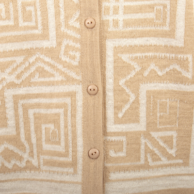 Pullover aus Alpaka-Mischung - Beigefarbener Pullover aus Alpaka-Mischung mit Knöpfen und geometrischen Motiven