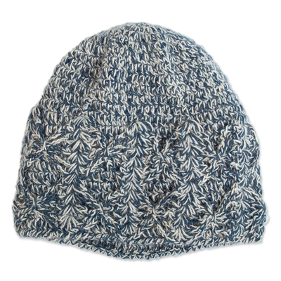 100% alpaca hat, 'Cozy Blue' - Handcrafted Crocheted 100% Alpaca Hat in Blue and Grey