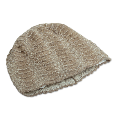 100% baby alpaca hat, 'Cozy Mushroom' - 100% Baby Alpaca Knit Hat from Peru