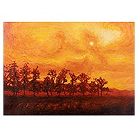 'The Countryside at Sunset' - Impressionist Acrylic Painting of The Countryside at Sunset