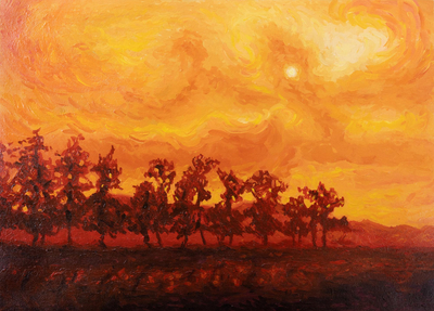 'The Countryside at Sunset' - Pintura impresionista en acrílico de El campo al atardecer