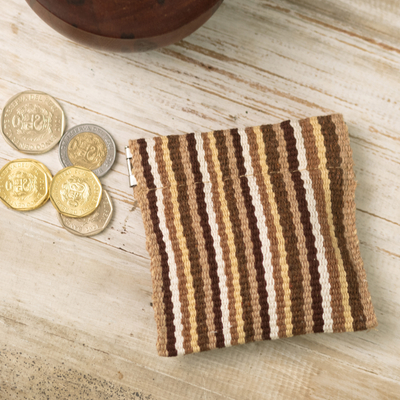 Cotton coin pouch, 'Warm Winds' - Striped Hand-Woven Cotton Coin Pouch with Snap Top Closure