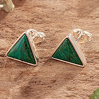 Chrysocolla stud earrings, 'Intuition Triangles' - Modern Geometric Stud Earrings with Natural Chrysocolla Gems