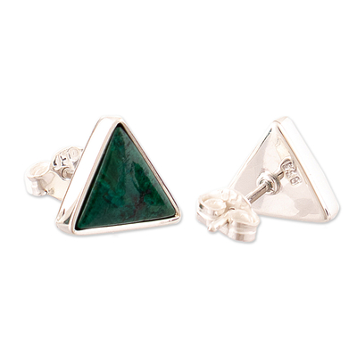Chrysocolla stud earrings, 'Intuition Triangles' - Modern Geometric Stud Earrings with Natural Chrysocolla Gems