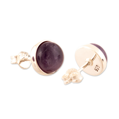Amethyst stud earrings, 'Divine Whim' - Polished Sterling Silver Stud Earrings with Amethyst Stones