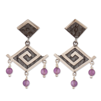 Amethyst dangle earrings, 'Purple Lambayeque' - Lambayeque Dangle Earrings with Natural Amethyst Beads