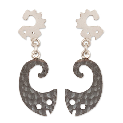 Cultural Sterling Silver Dangle Earrings with Geometric Fish