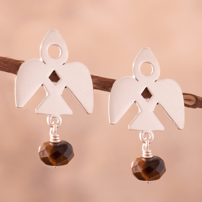 Tiger's eye dangle earrings, 'Lambayque Confidence' - Cultural Sterling Silver Dangle Earrings with Tiger's Eye