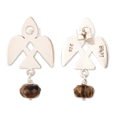 Tiger's eye dangle earrings, 'Lambayque Confidence' - Cultural Sterling Silver Dangle Earrings with Tiger's Eye