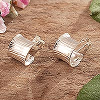 Sterling silver half-hoop earrings, 'Coiled Gloss' - Sterling Silver Half-Hoop Earrings in a High Polish Finish