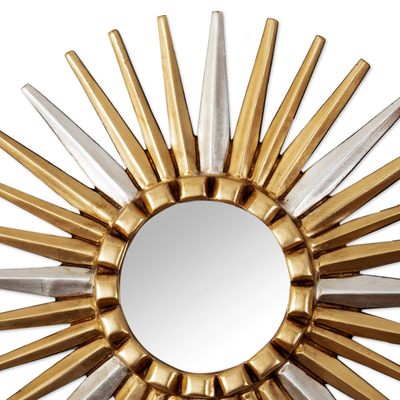 Wood wall accent mirror, 'Imperial Sunset' - Bronze and Aluminum Wall Accent Mirror Crafted from Wood