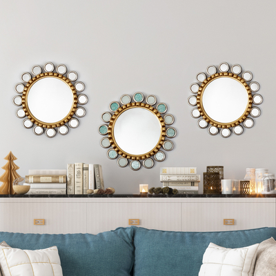Espejo de pared de madera y bronce - Espejo de pared de madera con detalles en bronce y aluminio de Perú