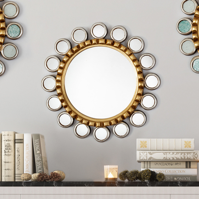 Espejo de pared de madera y aluminio - Espejo de pared de madera con detalles de bronce y aluminio de Perú