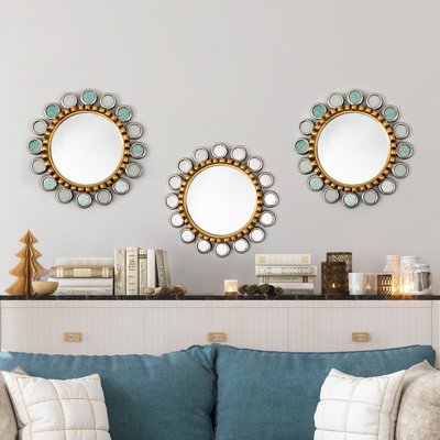 Espejo de pared de madera y aluminio - Espejo de pared de madera con detalles de bronce y aluminio de Perú
