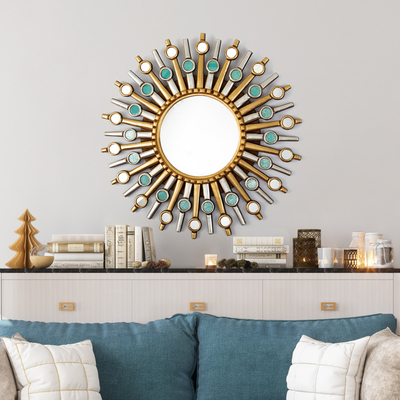 Gold Decorative Sun Mirror 23.6 from Peru, AccentTurquoise Round Mirrors  wall