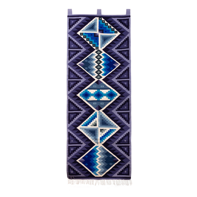 Wandteppich aus Wolle - Geometrischer handgewebter Wandteppich aus Inka-Wolle in kühlerer Farbpalette