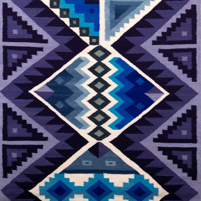 Wandteppich aus Wolle - Geometrischer handgewebter Wandteppich aus Inka-Wolle in kühlerer Farbpalette