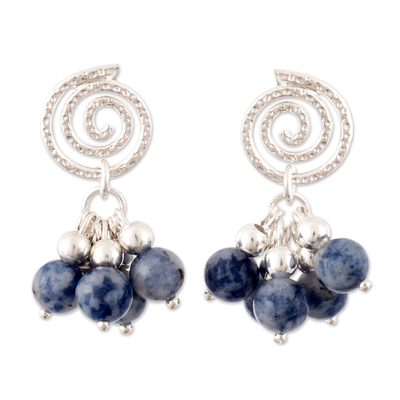Blue Sodalite Cluster Dangle Earrings with Spirals