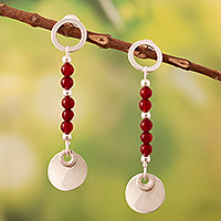 Carnelian dangle earrings, 'Modern Energy' - Polished Moder Dangle Earrings with Carnelian Beads
