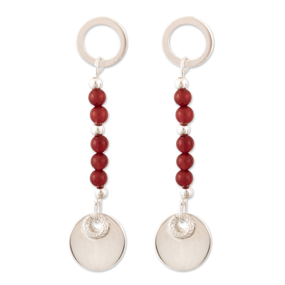 Polished Moder Dangle Earrings with Carnelian Beads