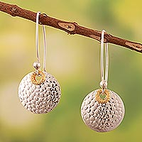 Gold-accented dangle earrings, 'Golden Glances' - 24k Gold-Accented Sterling Silver Textured Dangle Earrings