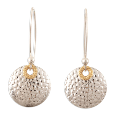 24k Gold-Accented Sterling Silver Textured Dangle Earrings
