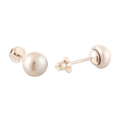 Cultured pearl stud earrings, 'Perfectly Grey' - Sterling Silver Stud Earrings with Grey Cultured Pearls