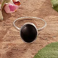 Anillo de cóctel de ónix - Anillo de cóctel de plata de ley con cabujón de ónix negro