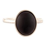 Onyx cocktail ring, 'Courage Amulet' - Sterling Silver Cocktail Ring with Black Onyx Cabochon