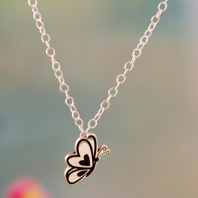 Sterling silver pendant necklace, 'Soaring Butterfly' - Sterling Silver Pendant Necklace of Butterfly Made in Peru