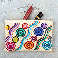 Wool cosmetic bag, 'Flowers and Colors' - Colorful Wool Floral Cosmetic Bag Hand-Woven in Peru