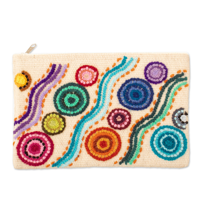 Wool cosmetic bag, 'Flowers and colours' - colourful Wool Floral Cosmetic Bag Hand-Woven in Peru