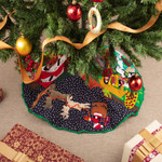 Applique Christmas tree skirt, 'Holiday Excitement' - Cotton Blend Applique Christmas Tree Skirt of Andean Scene