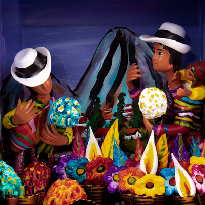 Retablo aus Keramik und Holz - Keramik und Holz Andenfrauen Retablo handbemalt in Peru