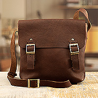 Leather messenger bag, 'Brown Messages' - Brown Leather Messenger Bag with an Adjustable Strap
