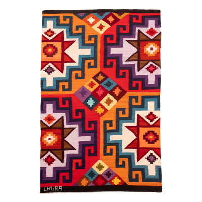 Colorful Hand-Woven Wool and Cotton Blend Area Rug (3x4)