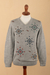 Men's 100% alpaca sweater, 'Little Stitches in Grey' - 100% Alpaca Hand-Embroidered Men's Pullover Sweater in Grey (image 2b) thumbail