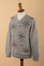 Men's 100% alpaca sweater, 'Little Stitches in Grey' - 100% Alpaca Hand-Embroidered Men's Pullover Sweater in Grey (image 2c) thumbail