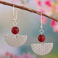 Carnelian dangle earrings, 'Sunset Vibe' - Modern Carnelian and Sterling Silver Dangle Earrings