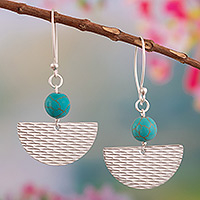 Reconstituted turquoise dangle earrings, 'Water Flow' - Sterling Silver Dangle Earrings with Reconstituted Turquoise