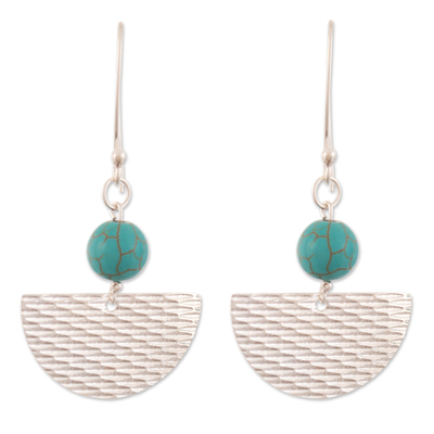Reconstituted turquoise dangle earrings, 'Water Flow' - Sterling Silver Dangle Earrings with Reconstituted Turquoise