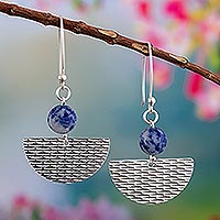 Sodalite dangle earrings, 'Ocean Flow' - Sterling Silver Dangle Earrings with Natural Sodalite Beads