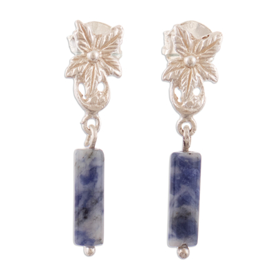 Sterling Silver Dangle Earrings with Natural Sodalite Stones