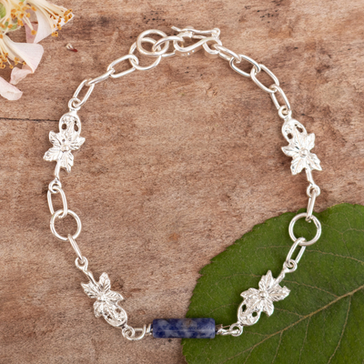 Sodalite pendant bracelet, 'Blue Blossoming' - Sterling Silver Pendant Bracelet with Natural Sodalite Gems