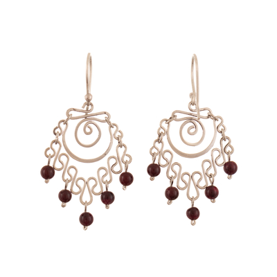 Garnet chandelier earrings, 'Passion Gala' - Sterling Silver Chandelier Earrings with Natural Garnet Gems